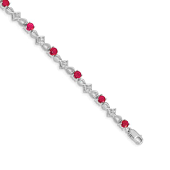 Rhodium Over 14k White Gold Diamond and Ruby Bracelet