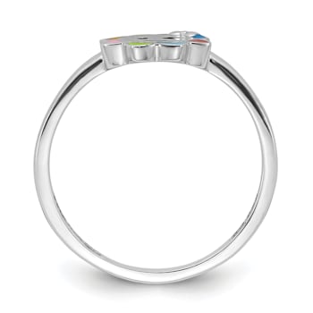 Rhodium Over Sterling Silver Multi-color Enameled Smiling Sun Children's Ring