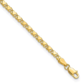 14K Yellow Gold Polished Double-Sided Heart 5.5-inch Child's Bracelet