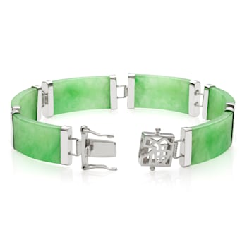 Sterling Silver 24X11MM Dyed Green Jadeite Link Bracelet