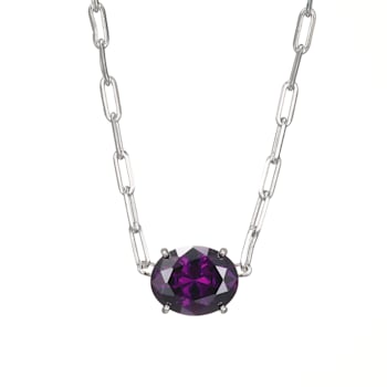 Purple Cubic Zirconia Rhodium Over Sterling Silver Paperclip Necklace 4.03ctw