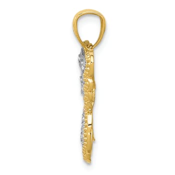 14k Tri-color Gold Diamond-Cut and Textured Butterfly Pendant