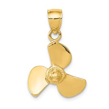 14k Yellow Gold Textured Propeller Pendant