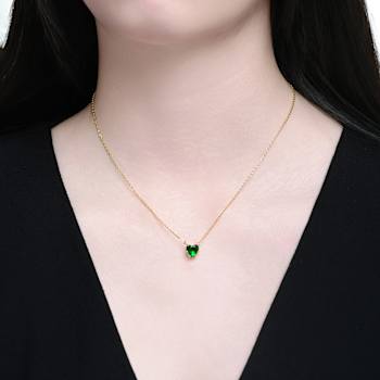 Emerald Color CZ Heart Shape Solitaire Necklace In 14K Gold Over Brass