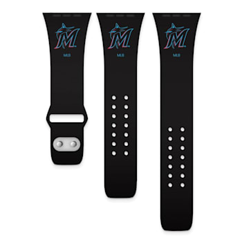 Gametime MLB Miami Marlins Black Silicone Apple Watch Band (38/40mm
M/L). Watch not included.