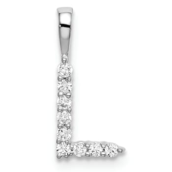 Rhodium Over 14K White Gold Lab Grown Diamond Letter L Initial Pendant