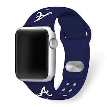 Gametime MLB Atlanta Braves Navy Silicone Apple Watch Band (42/44mm
M/L). Watch not included.