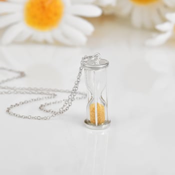 Citrine Rhodium Over Sterling Silver Hourglass Sand Timer Pendant