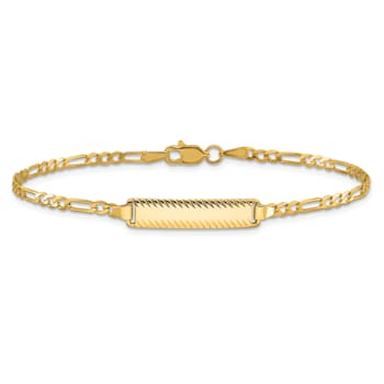 14k Yellow Gold Figaro Link Diamond-Cut ID Bracelet