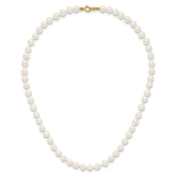 14k Yellow Gold 4-5mm White Near Round Freshwater Cultured Pearl 16 Inch Necklace