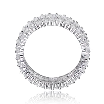 Clear Round and Marquise Cubic Zirconia, Rhodium Plated over Sterling
Silver Eternity Ring