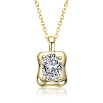 Square CZ Wavy Pendant Necklace In 14K Gold Over Sterling Silver