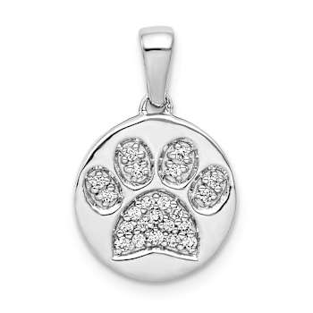 Rhodium Over 14K White Gold Diamond Paw Print in Circle Pendant