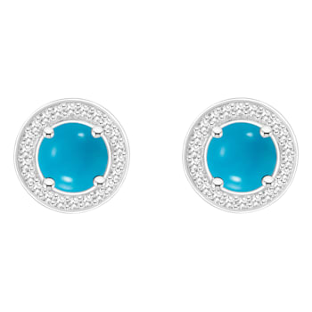6mm Round Turquoise 1/5 ctw Diamond Rhodium Over Sterling Silver Halo
Stud Earrings