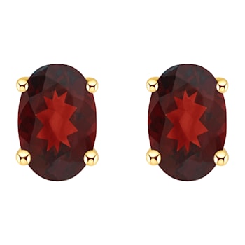 6x4mm Oval Garnet 14k Yellow Gold Stud Earrings