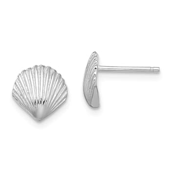 Rhodium Over 14k White Gold Scallop Shell Stud Earrings