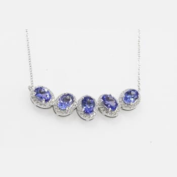 Oval Tanzanite and Round White CZ Rhodium Over Sterling Silver Necklace, 4ctw