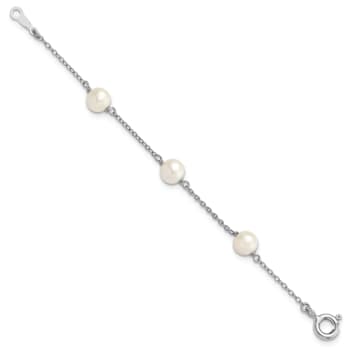 Rhodium Over Sterling Silver Polished 5-5.5mm FWC Pearl Children's Bracelet