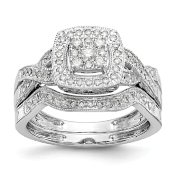 Rhodium Over 14K White Gold Diamond Cluster Engagement Ring 0.39ctw
