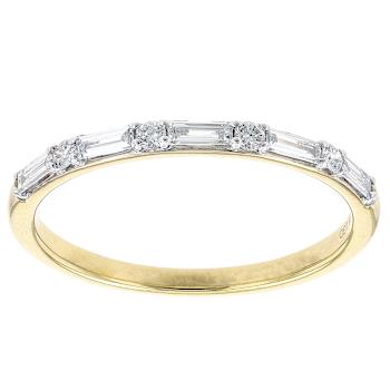 Lab-Grown Diamond Baguette And Round Band Ring In 14K Gold Over Sterling Silver