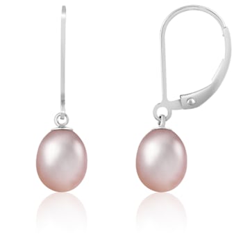 7-8mm Purple Cultured Freshwater Pearl Rhodium Over Sterling Silver Earrings