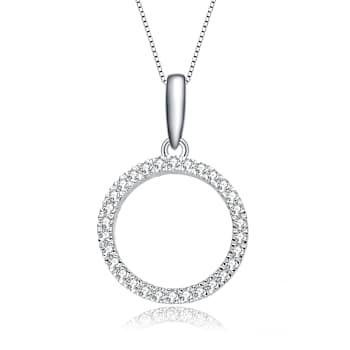 CZ Circle Pendant Necklace In Rhodium Over Brass