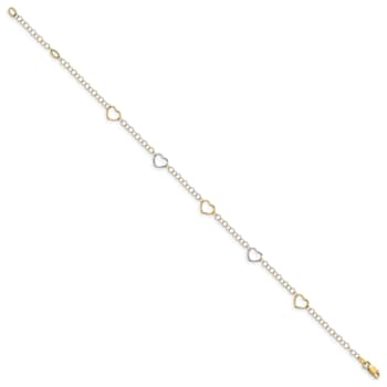 14K Two-tone Polished Heart with 1-inch Extension Anklet