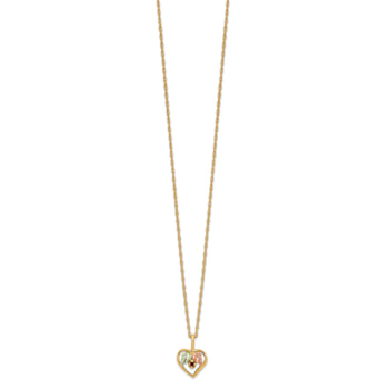 10k Yellow Gold  12k Rose Gold and 12k Green Gold Accent Heart Garnet
Pendant  18 Inch Chain