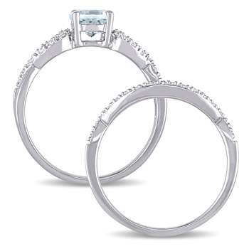 Aquamarine and Diamond 10K White Gold Ring 0.84ctw
