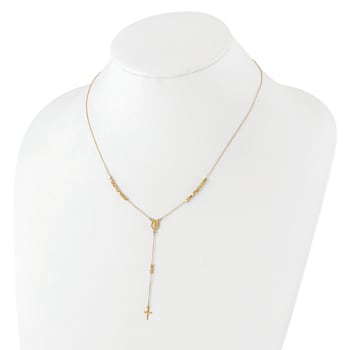 14K Yellow Gold Rosary Design Miraculous Medal Cross Y-Drop