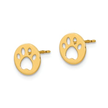 14K Yellow Gold Kids Pawprint Post Earrings