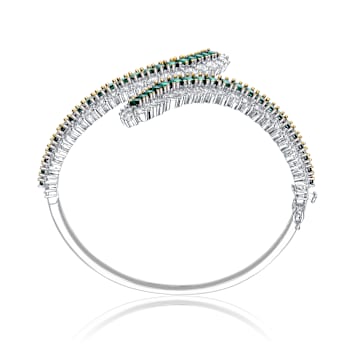 Emerald Color CZ Bangle Bracelet In Sterling Silver