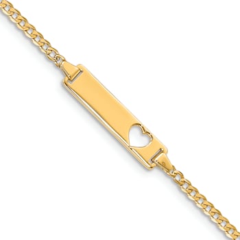 14k Yellow Gold Cut-out Heart Curb Link ID Bracelet