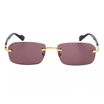 Gucci Gold Tone and Brown Havana Frame / Brown Lens Rectangular Sunglasses