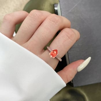 Peach Orange Lab Created Padparadscha Sapphire & Moissanite  14K
Rose Gold Over Silver Orange Ring