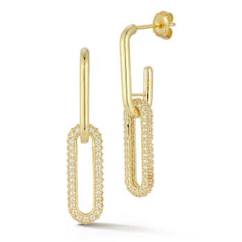 Rachel Zoe Pave Link CZ Drop Earrings in 14K Gold Over Sterling Silver
