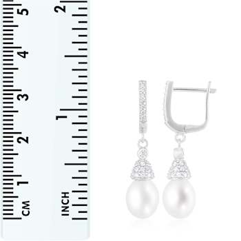 8.5-9mm White Cultured Freshwater Pearl and Cubic Zirconia Rhodium Over
Sterling Silver Earrings