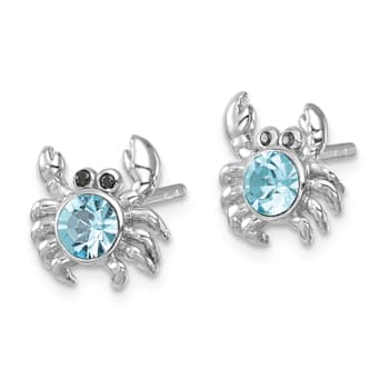 Rhodium Over Sterling Silver Polished Blue Crystal Crab Post Earrings