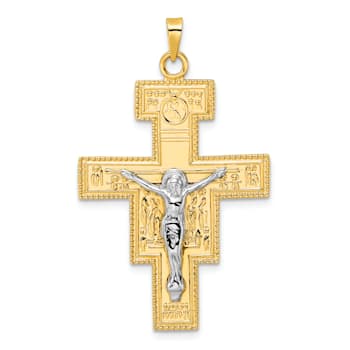 14k Yellow Gold and 14k White Gold Solid Polished Fancy Cross Pendant