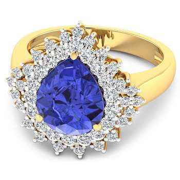 3.86ctw Violet Tanzanite and Diamond 14K Yellow Gold Halo Ring