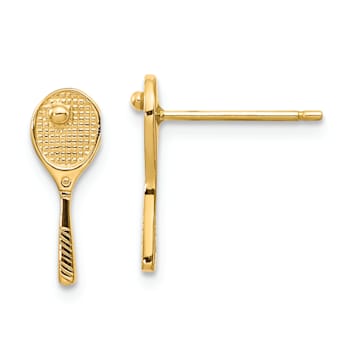 14k Yellow Gold Mini Tennis Racquet with Ball Stud Earrings