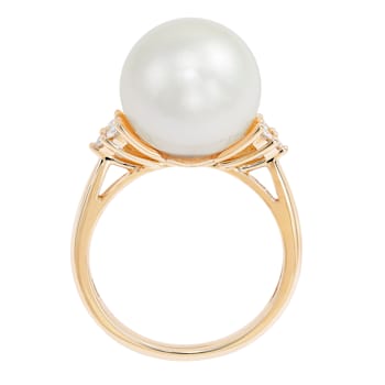 12-13mm Round White Freshwater Pearl with 0.02ctw Diamond Accent 14K
Yellow Gold Ring