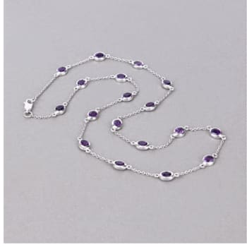 Oval Purple Amethyst By the Yard Rhodium Over Sterling Silver Station
Necklace 6.12ctw