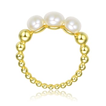 Pear Shape Freshwater Pearl Band Ring In 14K Gold Over Sterling Silver