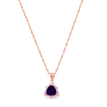 Trillion Amethyst and Cubic Zirconia 18K Rose Gold Over Sterling Silver
Pendant with chain, 2.59ctw