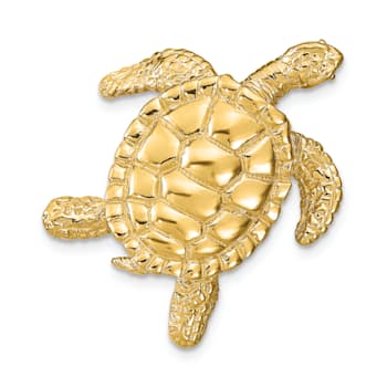 14k Yellow Gold Textured Sea Turtle Slide Pendant