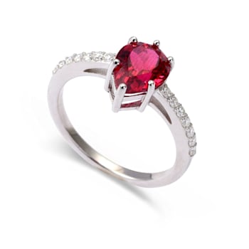 Red Lab Created Ruby with Moissanite Accents Sterling Silver Pear Shape
Teardrop Solitaire Ring