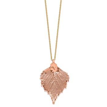 Copper Dipped Birch Leaf with 20 Inch Gold-tone Necklace
