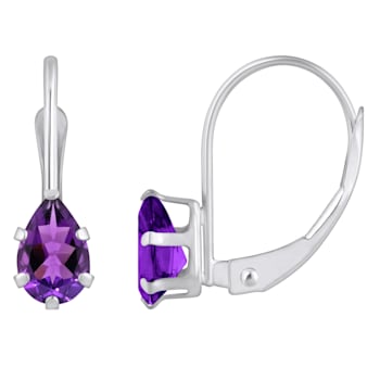 6x4mm Pear Shape Amethyst Rhodium Over 10k White Gold Drop Earrings
