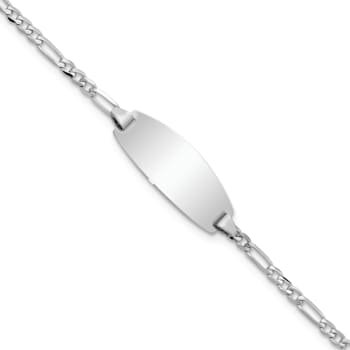 Rhodium Over 14k White Gold Oval Figaro Link ID Bracelet